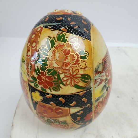 Vintage Geisha Egg Hand Painted Moriage Gold Black Women Figurine 4.5 Inch - Picture 3 of 7
